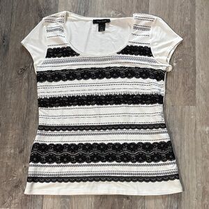 Black House White Market Blouse with Black Lace Accents